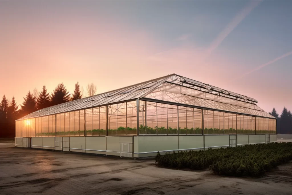 Exterior photograph of a custom-engineered greenhouse