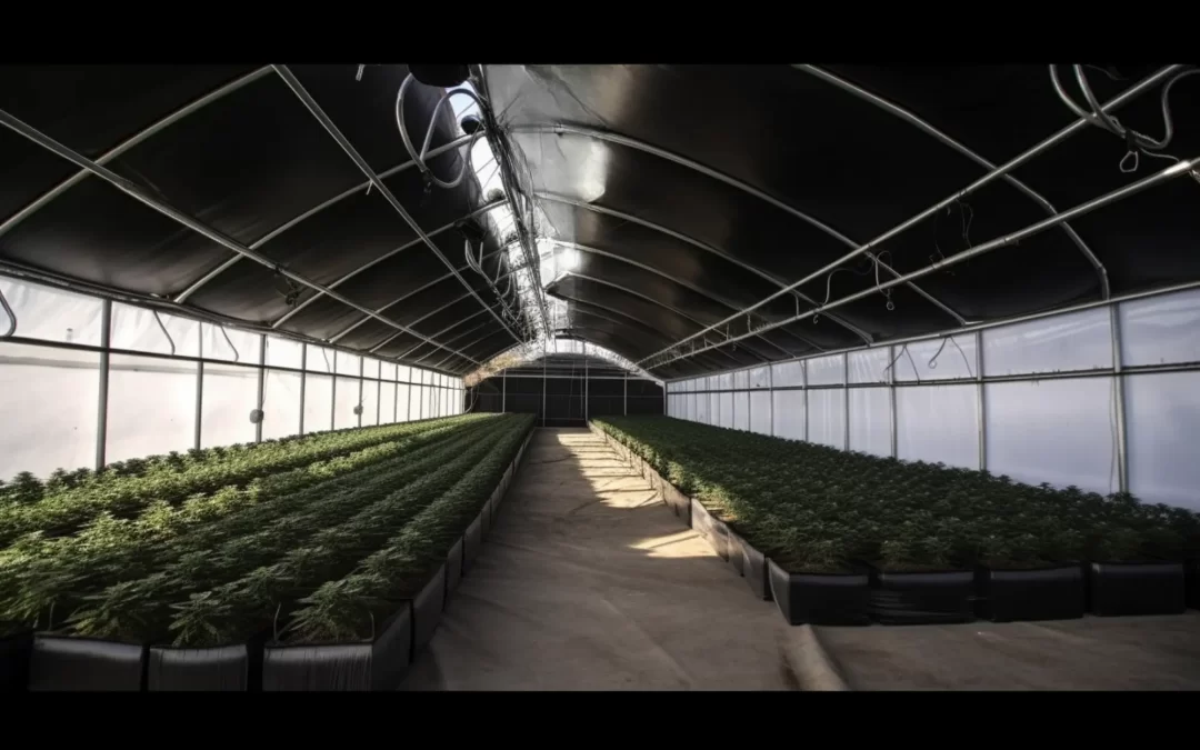 Interior photograph of a light deprivation greenhouse